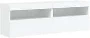 vidaXL TV Wall Cabinets Set of 2, Sleek White Finish, Designed with LED Lights – Ideal for Living Room, Modern Wall-Mounted Floating Storage Space
