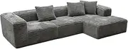 Priceworth Marsden L Shape Velvet Sofa Space-Saving Design Comfortable and Durable High Rebound Sponge Modern Living Room Furniture with Cozy Pillows 150kg Capacity 60H x 265W x 165D CM Light Grey