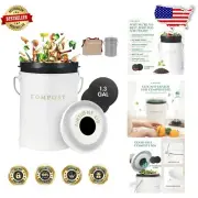 Sleek White Kitchen Compost Bin with Removable Bucket & Carbon Filters - 1.3 Gal