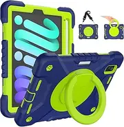 Andnary Case for 2024 iPad mini 7 A17 Pro/2021 Mini 6 8.3 Inch Case with Built-in Pencil Holder/360° Rotating Handle Stand, Drop-Proof Cover for iPad mini 7th/6th Generation 8.3", Navy+Green