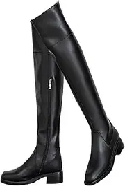 [LNNLUU] Square Head Equestrian Riding Boots(35-40), Tall Boots Equestrian, Increased Height(3-5cm) + Non-Slip, Side Zipper + PU Leahter, Over The Knee + Rubber Sole, for Spring and Autumn,37,Black