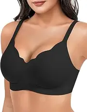 [ZAAYO] Women's Bra Full Cups Without Underwire Seamless Bra Deep V Neck Serrated Cut Padded Bralette Push Up Bra Non-Wired Bustier with Additional Bra Extension