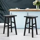Set Of 2 Wooden Bar Stools Kitchen Cafe Chairs Thick Sturdy Barstools Black