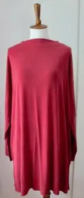Eileen Fisher Dress Tunic MM Funnel Neck Cranberry Stretch Long Sleeve