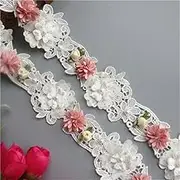 1 Yard Soluble Polyester Pearl 3D Flowers Lace Edge Trim Ribbon, 5.3cm Wide, Vintage Elegant Trimming Fabric for Dress Embellishment, DIY Sweing Craft Clothes Accessories Headdress Box Decor (White)