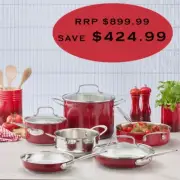 BACCARAT SIGNATURE STAINLESS STEEL 6 PIECE COOKWARE SET -RED-