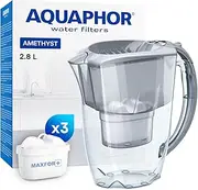 AQUAPHOR Water Filter Jug Amethyst Grey 3 X MAXFOR+ Filters Included I Capacity 2.8l I Fits in The Fridge Door I Reduces Limescale Chlorine & Microplastics