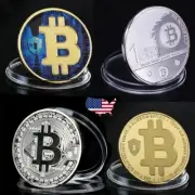 24k Gold Silver Plated Bitcoin Collection Gift Coin Collectible Ornament Decor