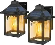 Solar Lanterns Wall Lights Outdoor, Solar Motion Lights IP65 Waterproof Dusk to Dawn Lighting with 3 Modes, LED Lamp Wall Sconces Fixtures for Front Porch, Patio, Garage, Barn, Villa