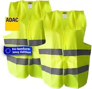 OK Cars ADAC High Visibility Vest, 2 Pieces, Double Pack, High Visibility Vest, Car Safety Vest, Yellow, Adults, One Size