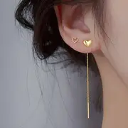 925 Sterling Silver Heart Threader Earring Gold - One Size