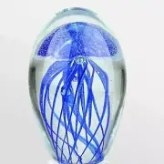 Large Blue Glass Jellyfish 6" Glow In The Dark Paperweight w/ WHT LED Base Stand