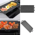 Nonstick Cast Iron Double Sided Grill Griddle Baking Tray Flat Ridged Pan