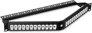 tecmac Cat6 110-Style Angled Patch Panel, 24-Port, 1RU, Cable Management Bar Included