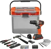 Black and Decker 18V Lithium-Ion Hammer Drill & 62 Piece Kit Box