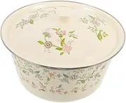 FELTECHELECTR Enamel Soup Pot with Lid 24cm Lard Oil Basin Kitchen Enamelware Retro Style Bowl Food Storage Sturdy and Safe for Daily Use