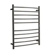 Hotwire 130W 900 x 700mm Brushed Nickel 10 Bar Curved Round Heated Towel Rail with Timer