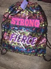 Claire’s rainbow sequin Leopard be strong be fierce backack tote bags nwt