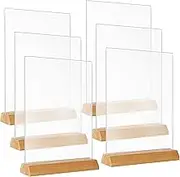 MIVIDE 6PCS A5 Acrylic Sign Holder, A5 Acrylic Double Sided Display Stand with Wood Base, T-Shape Perspex A5 Menu Stand Sign Holder for Tables, Poster, Wedding Restaurant