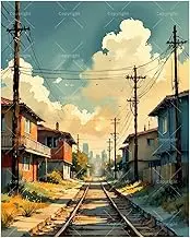 TAOPAOLAB Sunset Tracks Paint by Numbers Kit for Adults - DIY Railway Through Suburban Houses at Sunset Painting on Canvas 16x20In, Acrylic Paint Set for Beginners, Art for Home Decoration or Gifts