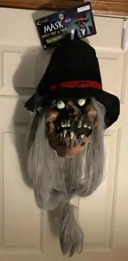NWT 2006 Mario Chiodo Studios Skull Skeleton Top Hat Halloween Mask with Hair