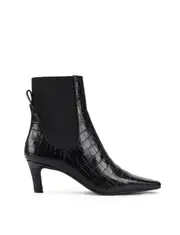 Blair Gusset Ankle Boots - Black Croc Leather