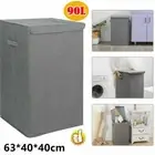 100L Laundry Baskets Washing Clothes Kids Toys Storage Folding Bin Hamper + Lid