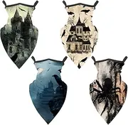 [Diusye] 4 Pcs Neck Gaiter Face Cover Bandana Scarf, Black Crows Dead Trees Castle
