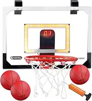 Mini Indoor Basketball Hoop, Light Up Over The Door Basket Ball Hoop for Kids with Scoreboard & 3 Balls, Indoor Basketball, Toys Gifts for Boys Girls Ages 3 and UP