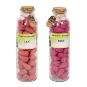 2x Scented Cones Set Bottles Lily & Rose Backflow Incense Burners Aromatherapy