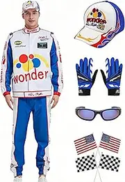 T TUNSTAND Adult Ricky Bobby Costume for Men Talladega Nights Racing Jumpsuit Top Cap Full Outfit Halloween Uniform Props