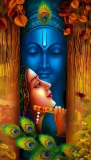 Polyester 3D Printed God Radha Krishna Door Curtain (4 x 7 Feet, Pack of 1)