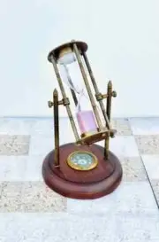 Nautical Brass Hourglass / Brass Sand Glass / Brass Sand Timer With Compass.