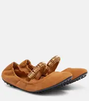 [Tod's] Tod's Dee embellished suede Mary Jane flats AU 8 brown