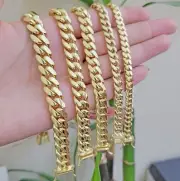 14k Solid Gold Cuban Link Chain Bracelet Box Lock Mens 6mm-10mm 7.5-9 Inch REAL