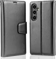 ZUSLAB Case for Galaxy S24 FE Hanman Leather Wallet Card Holder Cover for Samsung S24FE (2024) - Black