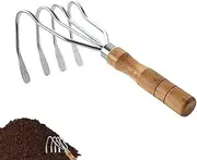 Hand Rake | Shelling Tools with Wood Handle | 4 Teeth Hand Clam Digging Rake for Yard Farm Landscaping Lake Pond Rock Shell Clamming Treasure Camping