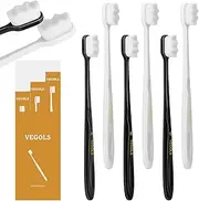 VEGOLS Adult Extra Soft Toothbrush with 20000 Soft Bristles, (Pack of 6) Micro Nano Manual Toothbrushes for Protect Sensitive Gums, Black/White