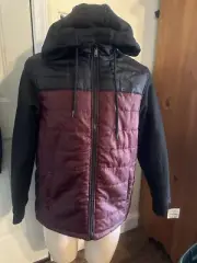 Ecko Cut & Sew Full Zip Puffer Hoodie Jacket Sherpa Lining Black Red Sz M NWT