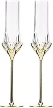 Champagne Flutes Glass Gold Stemmed Champagne Flutes, 2 Pcs Crystal Champagne Glasses Capacity 4.73 oz for Wedding Anniversaries Flute Glasses