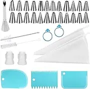 BDSHUNBF 36 Piping Bags and Nozzles Set, Reusable Icing Piping Bag, Cake Decorating Set, Plastic or Rubber-Like Material, White, Blue
