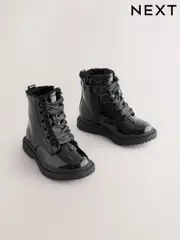 Black Patent Sparkle Standard Fit (F) Lace-Up Ankle Boots (AY2822) | $57 - $66