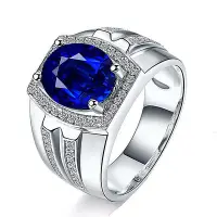 在飛比找Yahoo!奇摩拍賣優惠-向南尋至鑽藍鑽男戒緬甸仿天然藍寶石戒指鍍18K金鑲嵌流行戒指