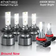H7 H7 H11 For Smart Fortwo 2008-2015 Combo LED Headlight+Fog Light Bulbs 6X