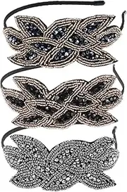 ECSiNG 3Pcs Flower Feather Headband Rhinestones Flapper Headband Crystal Headpiece Vintage Headband Decorative Accessories for Women Lady Girls 14.2x12.1cm