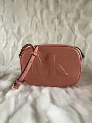NWT Michael Kors Jet Set Travel Medium Oval Camera Leather Crossbody - Sherbert
