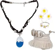Princess Costume Accessories Set Woven Ocean Pendant Shell Anklet Flower Hair Clips for Halloween Party Costume Dress Up Blue, Blue