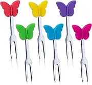 MATICAN 6-Piece Silicone Cocktail Forks, Butterflies, Stainless Steel and Silicone, Dishwasher Safe, Fruits, Cheese, Appetizers