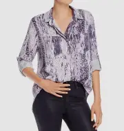 $165 Aqua Women's Purple White Long-Sleeve Button Front Blouse Shirt Top Size XS
