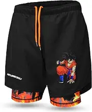 [Hustlers Only] 2-in-1 Anime Gym Shorts Men - Lightweight Athletics Activewear Sports Shorts with Phone Pockets for Running, Cycling, & Gym Activities